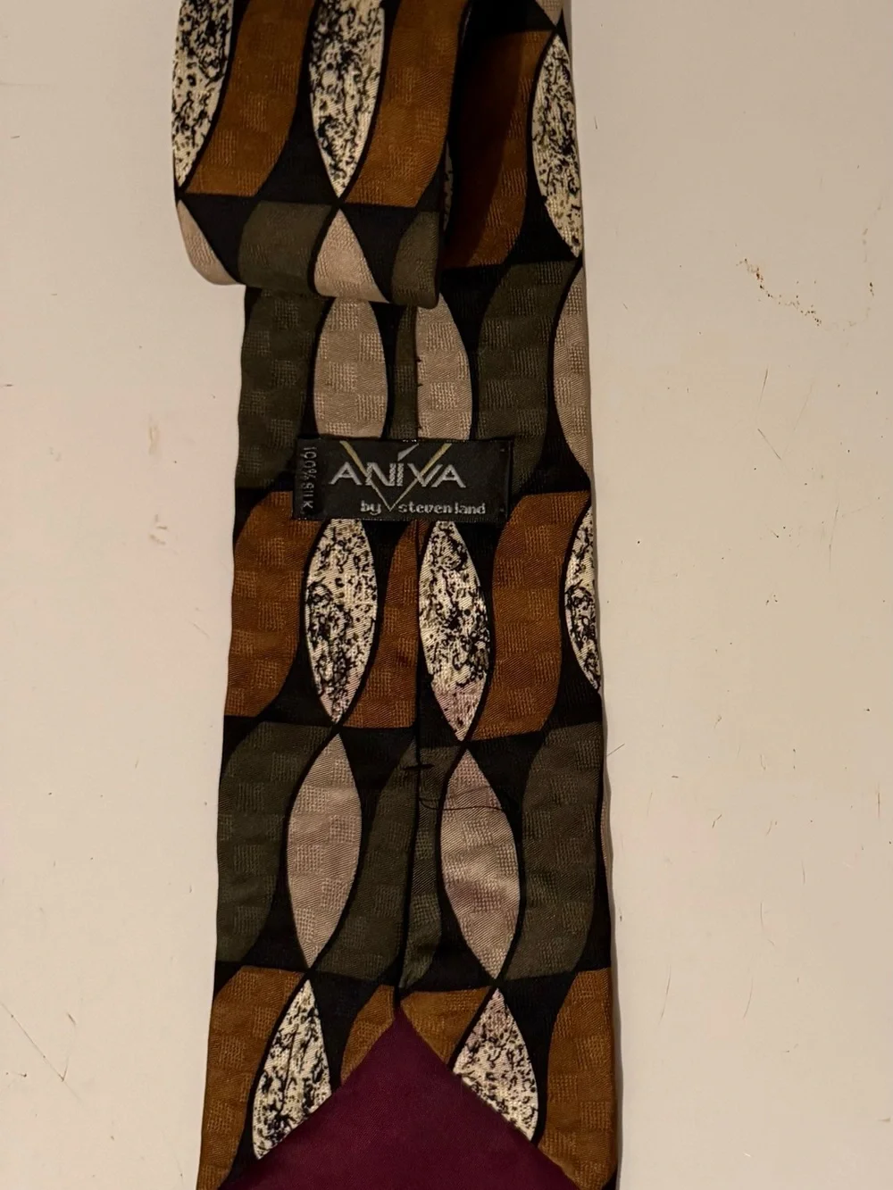 AND Multicolor Geometric Dress Tie in Olive, Brown, Black